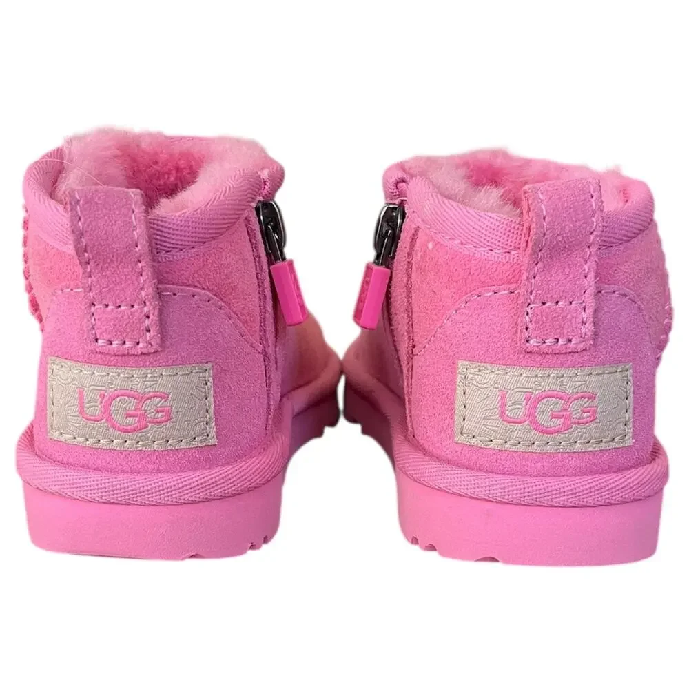 UGG Classic Ultra Mini Boot Pink 1130750T Side Zipper Toddler Girl Size 8 EU 25